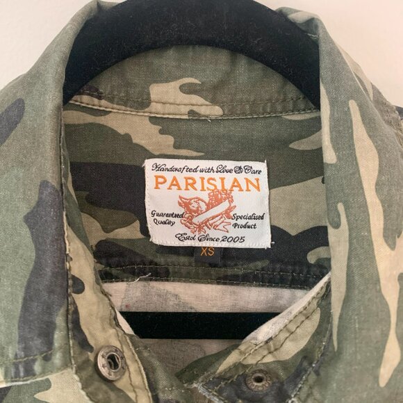 Green Camo Military-Style Epaulettes Button-Up Shirt - Picture 5 of 6